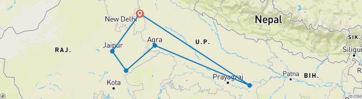 Image d'une carte montrant l'itinéraire du circuit