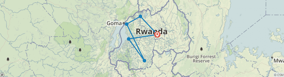 Image of a map showing the route of the tour