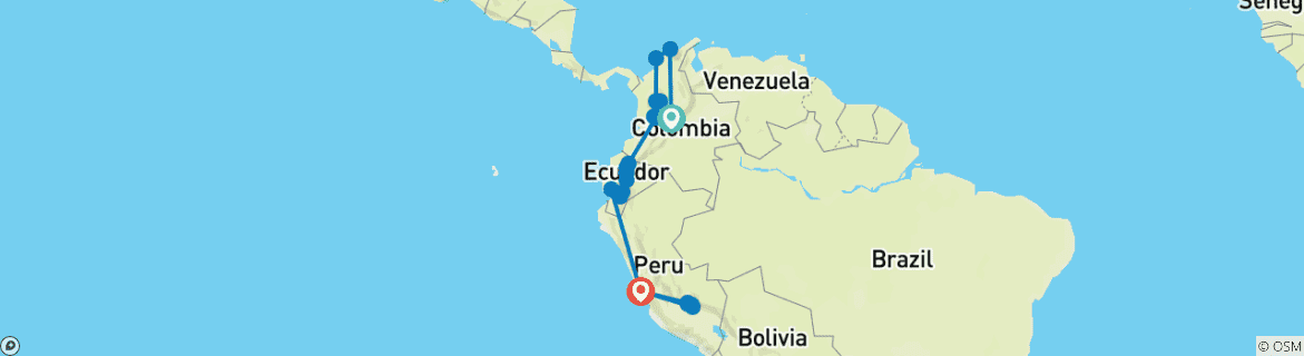 Image of a map showing the route of the tour
