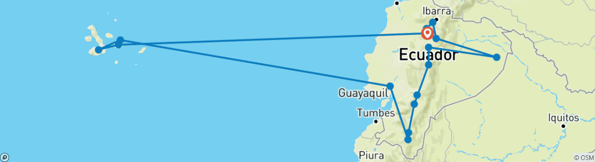Image of a map showing the route of the tour