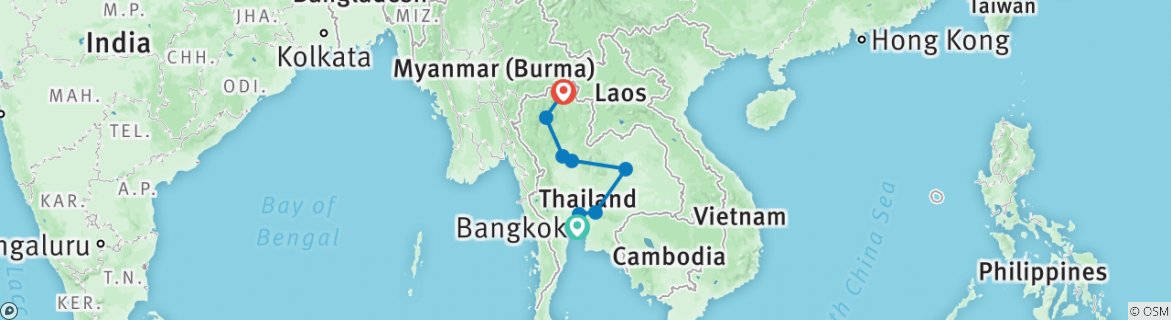 Image of a map showing the route of the tour