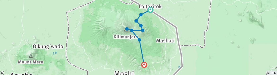 Image of a map showing the route of the tour