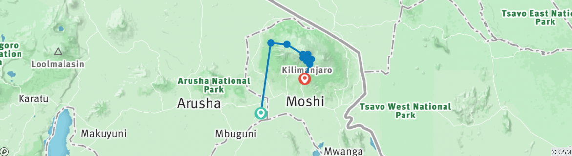 Image of a map showing the route of the tour