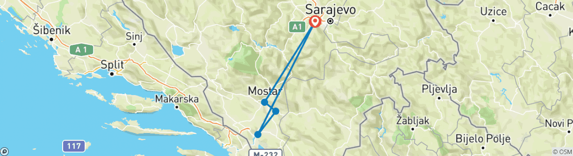 Karte mit der Reiseroute