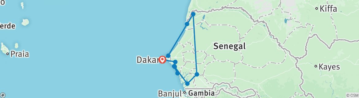 Image of a map showing the route of the tour