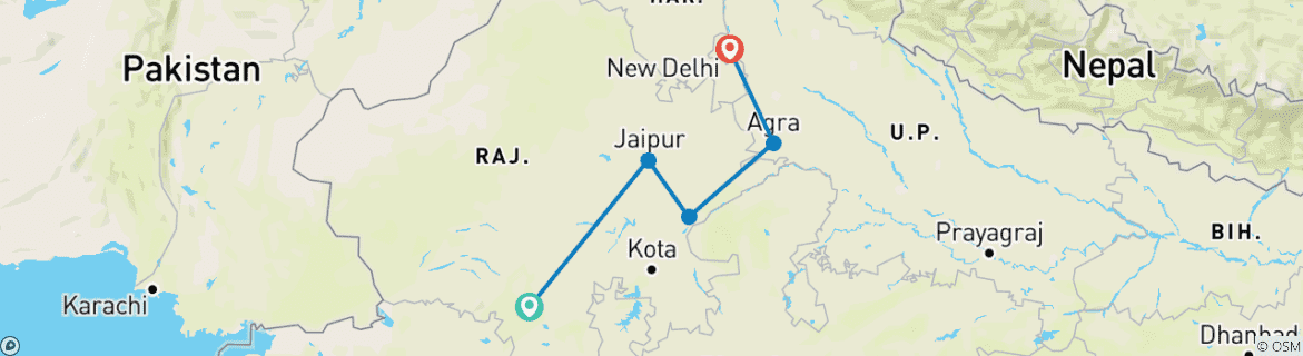 Karte mit der Reiseroute