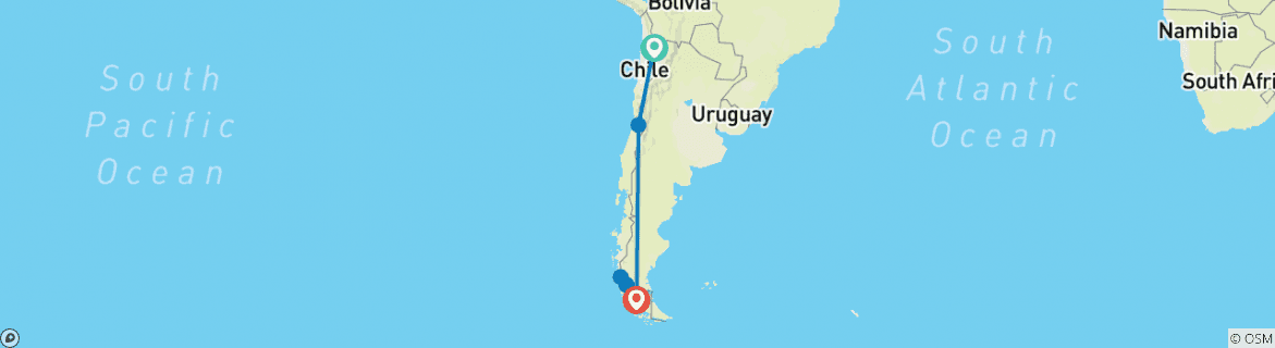Image of a map showing the route of the tour
