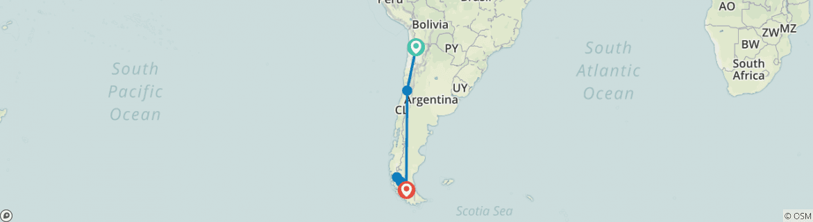 Image of a map showing the route of the tour