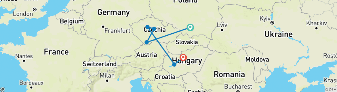 Image of a map showing the route of the tour