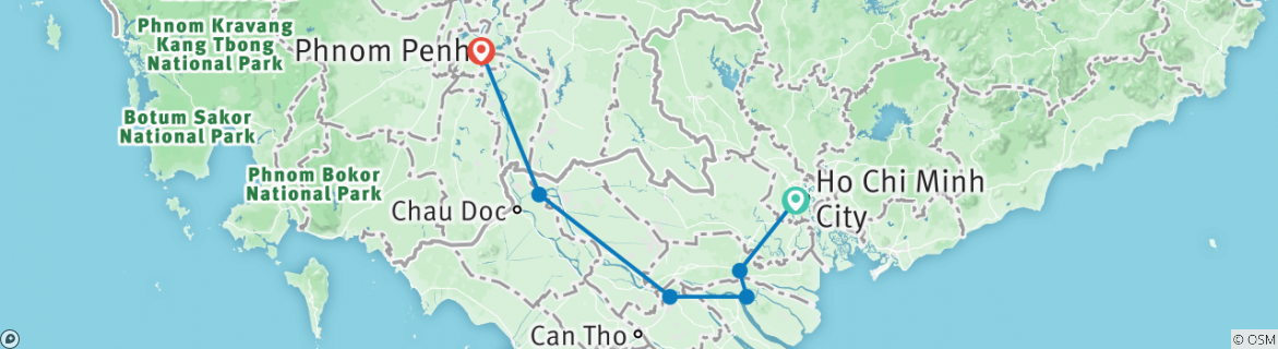 Image of a map showing the route of the tour