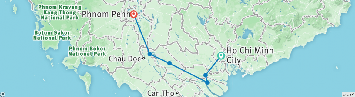 Image of a map showing the route of the tour