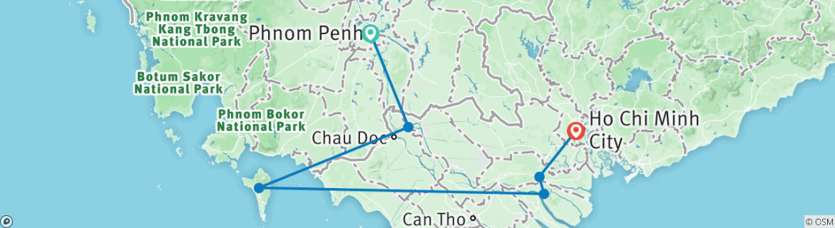 Image of a map showing the route of the tour