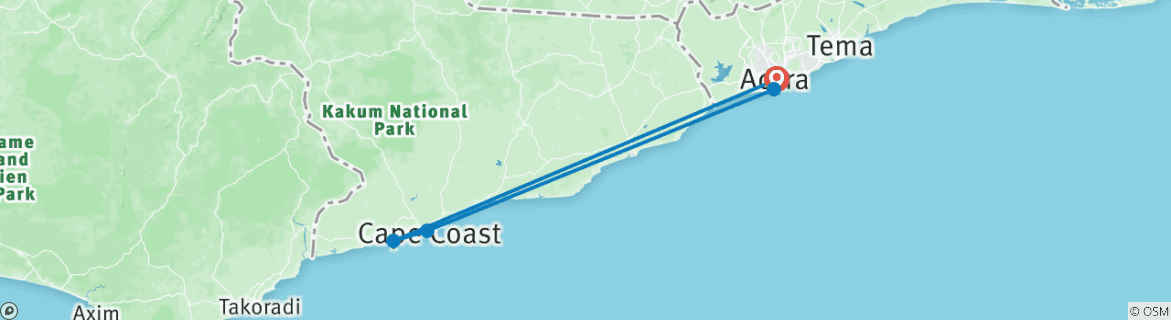 Image of a map showing the route of the tour
