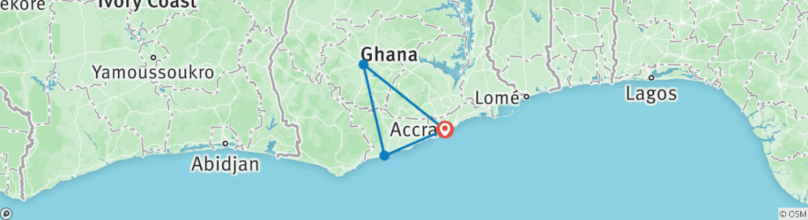 Image of a map showing the route of the tour