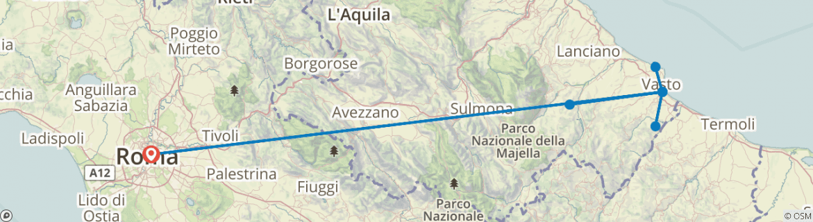 Image of a map showing the route of the tour