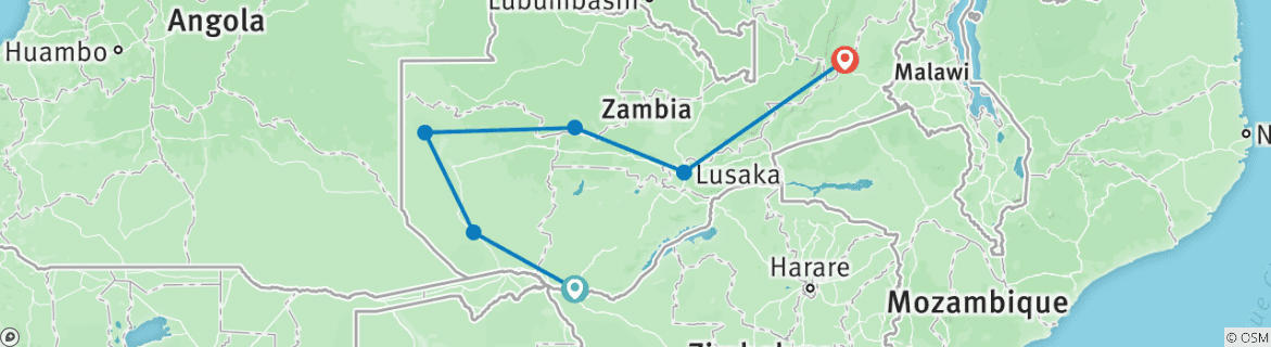 Karte mit der Reiseroute