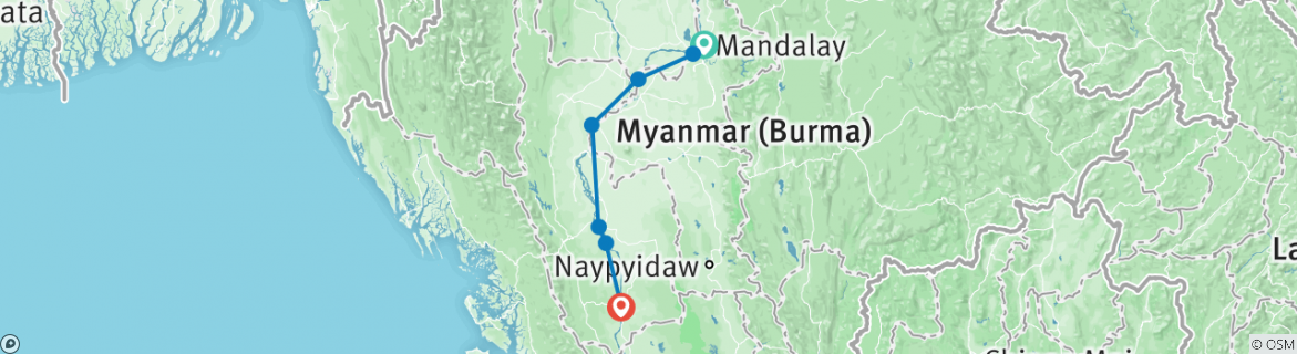 Image of a map showing the route of the tour