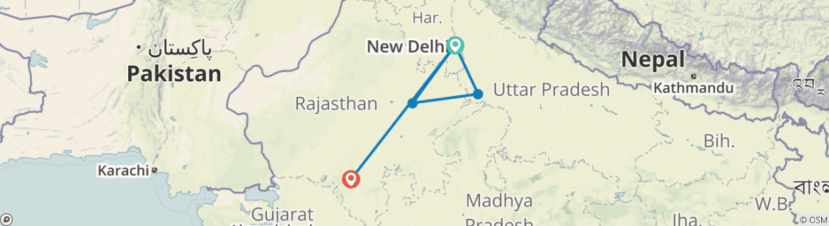 Image of a map showing the route of the tour