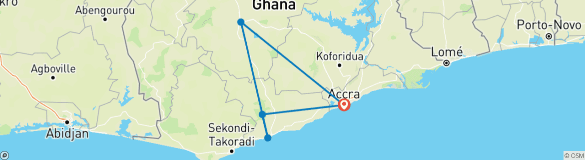 Image of a map showing the route of the tour