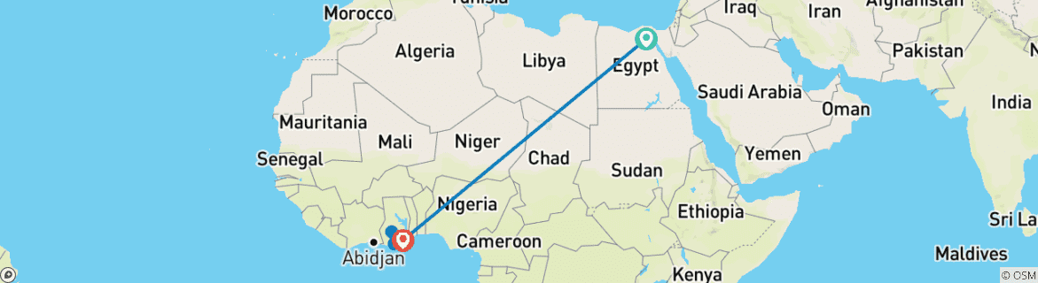 Carte du circuit Égypte historique et Ghana 12 jours/11 nuits