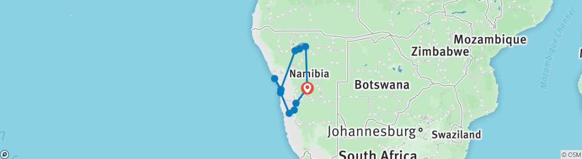Image of a map showing the route of the tour