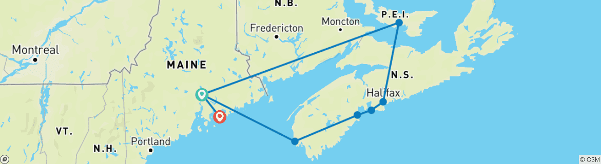 Image d'une carte montrant l'itinéraire du circuit