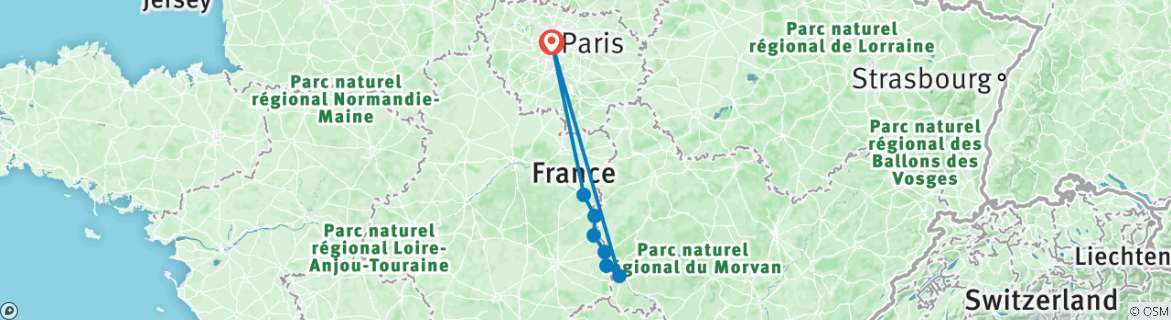 Image of a map showing the route of the tour