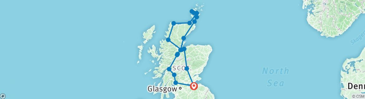 Image of a map showing the route of the tour