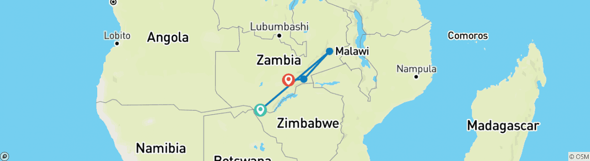 Image of a map showing the route of the tour