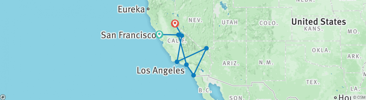 Image of a map showing the route of the tour