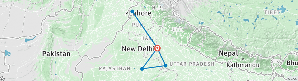 Image of a map showing the route of the tour