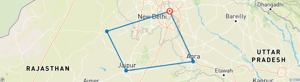 Image of a map showing the route of the tour