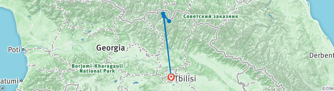 Image of a map showing the route of the tour