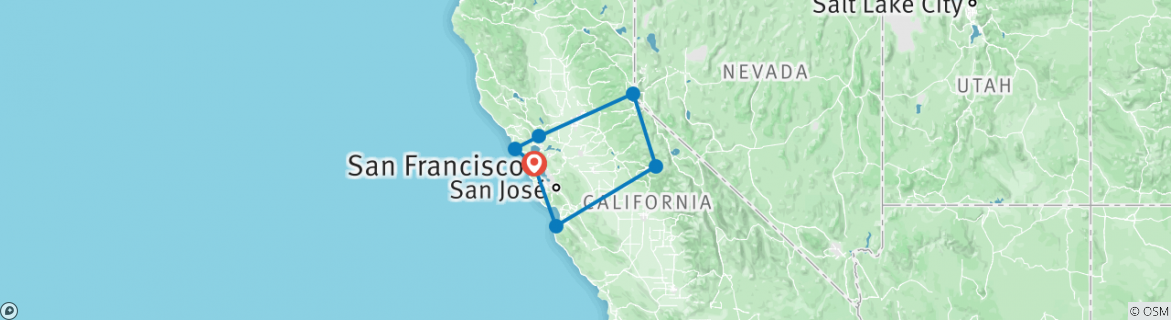 Image of a map showing the route of the tour