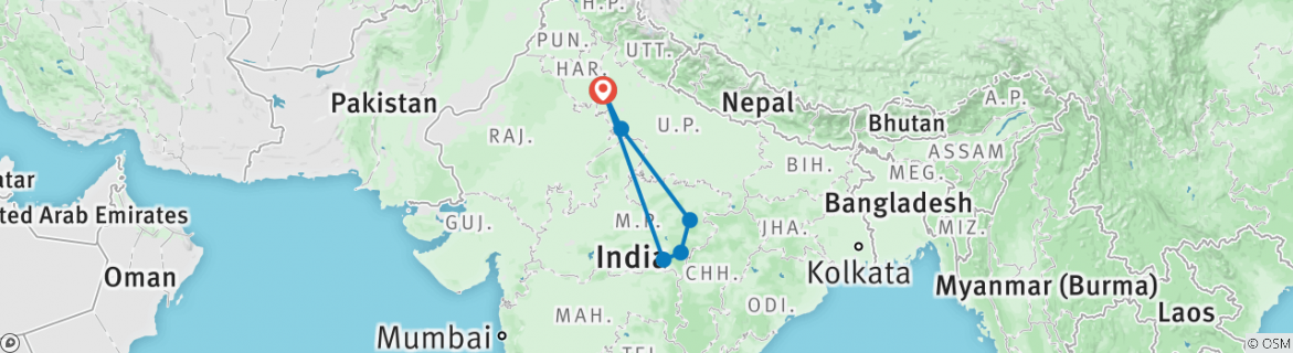 Image of a map showing the route of the tour
