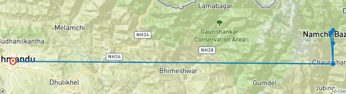 Image of a map showing the route of the tour