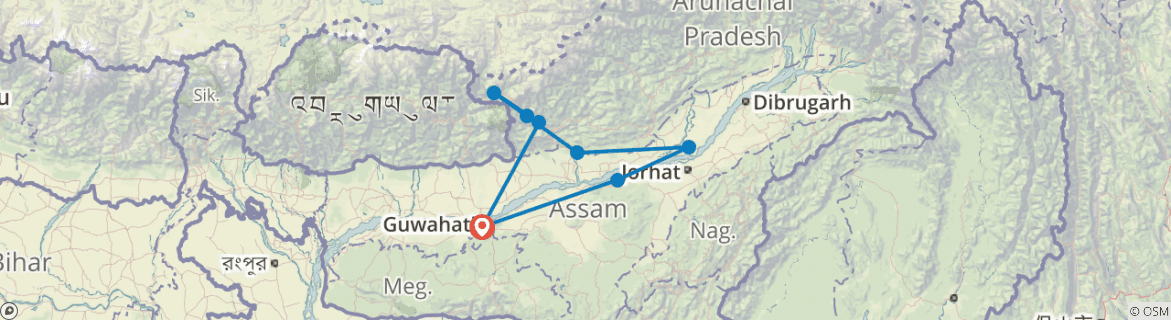 Image of a map showing the route of the tour