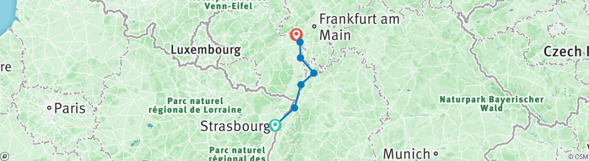 Image of a map showing the route of the tour
