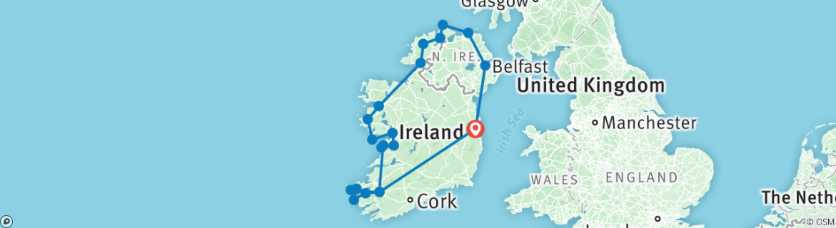 Image of a map showing the route of the tour