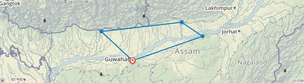 Image of a map showing the route of the tour