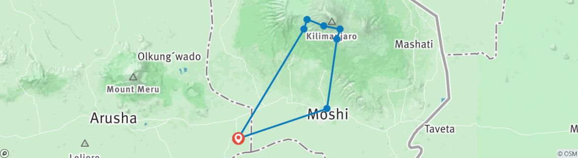 Image of a map showing the route of the tour