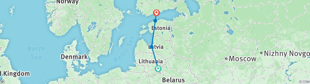 Image of a map showing the route of the tour