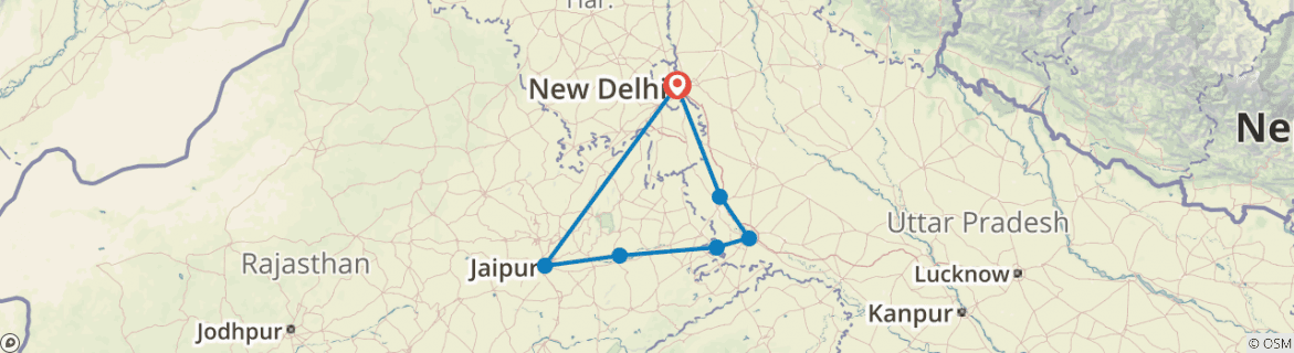 Image of a map showing the route of the tour