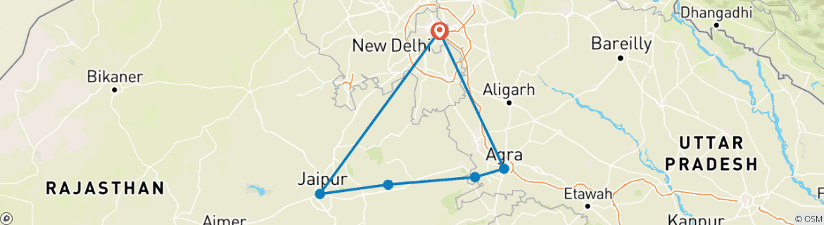 Image of a map showing the route of the tour