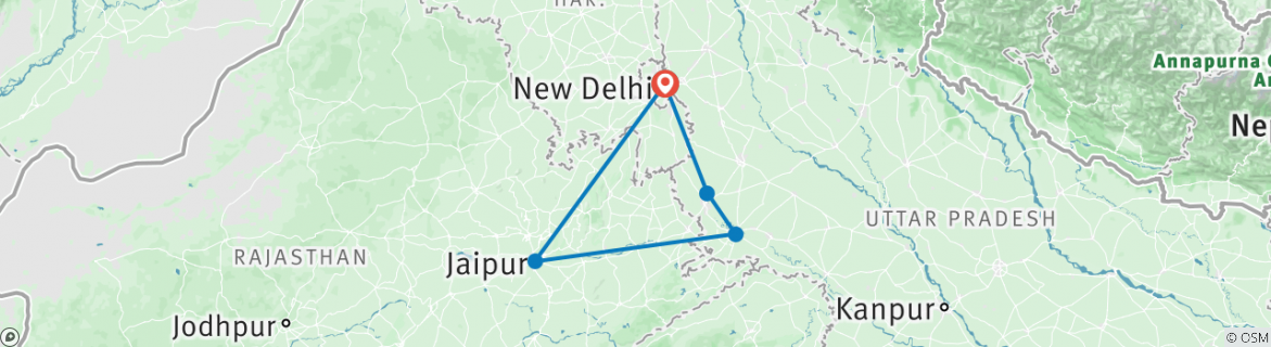 Image of a map showing the route of the tour