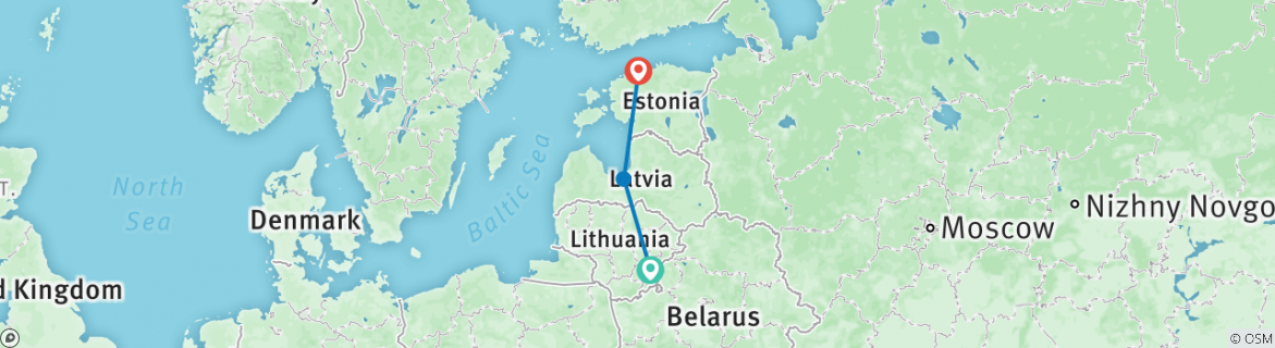 Image of a map showing the route of the tour