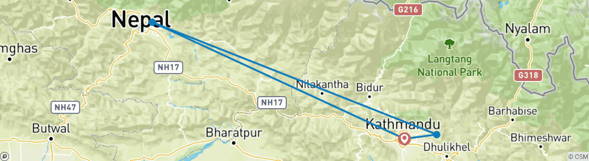 Image of a map showing the route of the tour