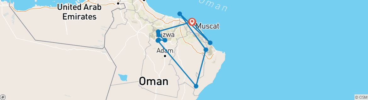 Image of a map showing the route of the tour