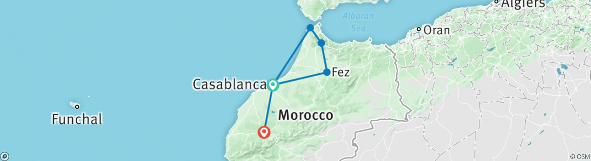 Image of a map showing the route of the tour