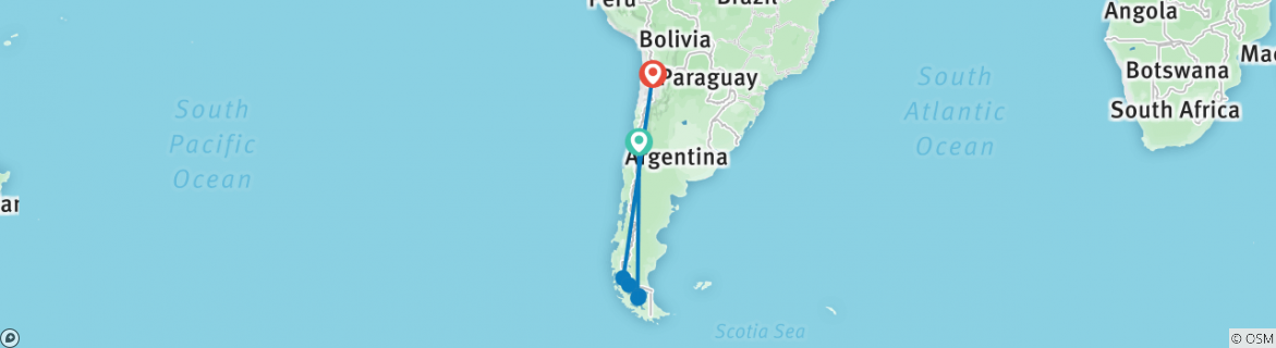 Image of a map showing the route of the tour